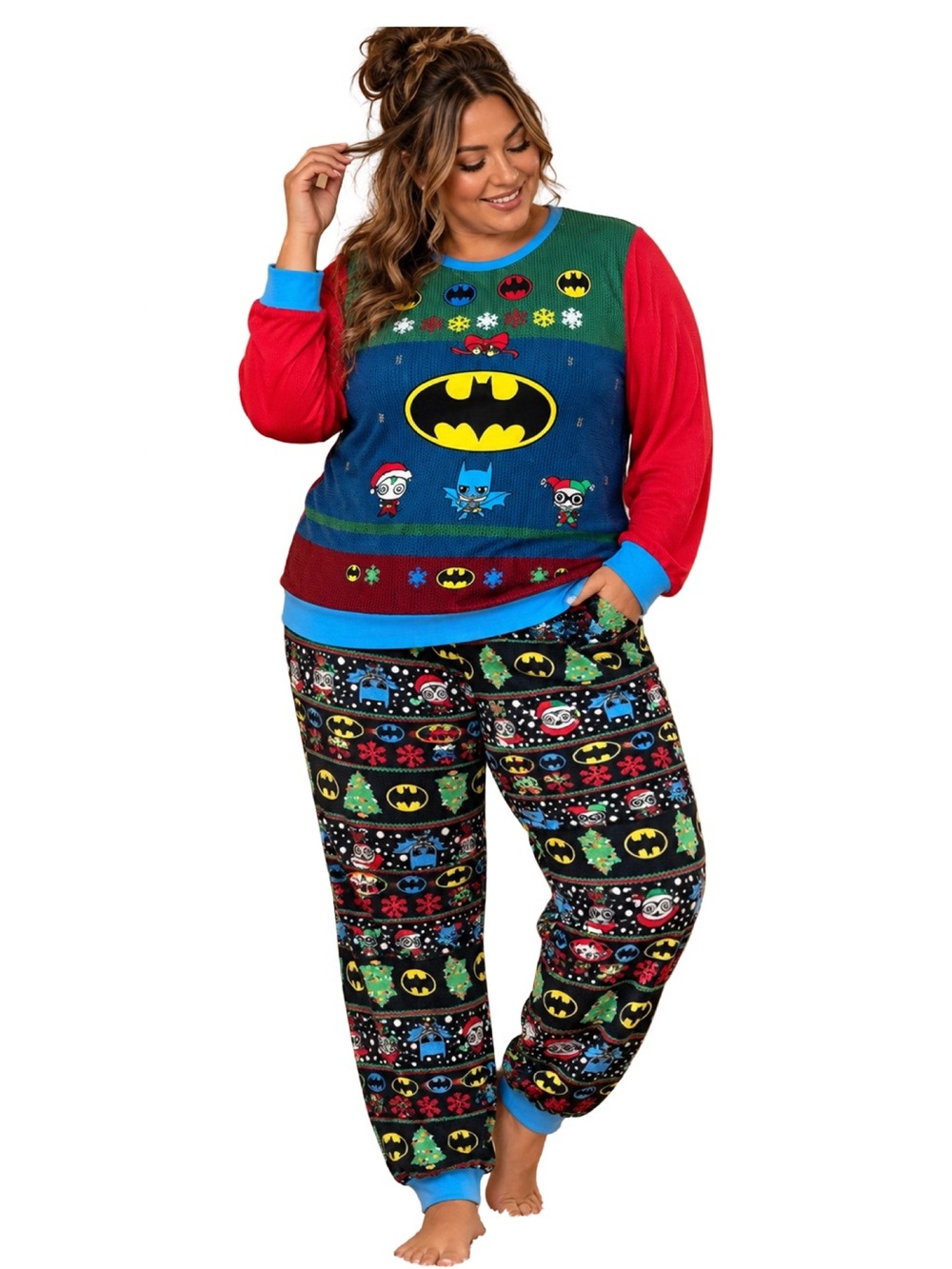 DC Comics Batman Christmas Pajama Set Women’s XL 16-18 Holiday 2 Piece